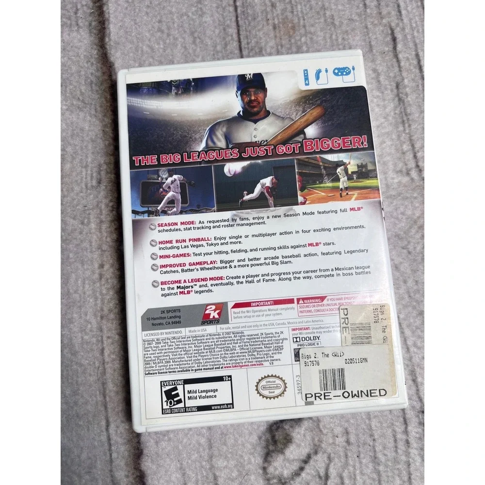 Wii The Bigs 2 Sports Baseball Video Game 2K‎ Sports Pre Owned